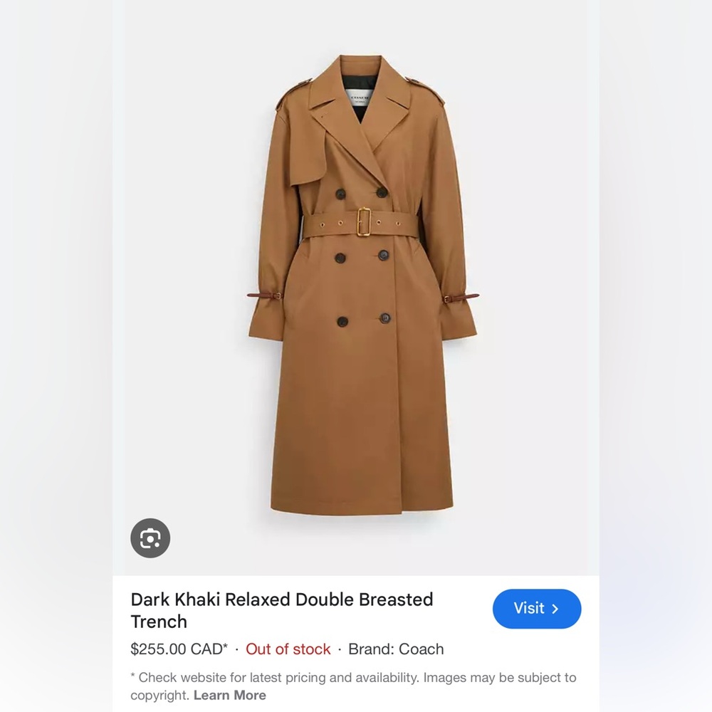 Coach Dark Khaki Classic Trench Coat With Leather Cuff Bands